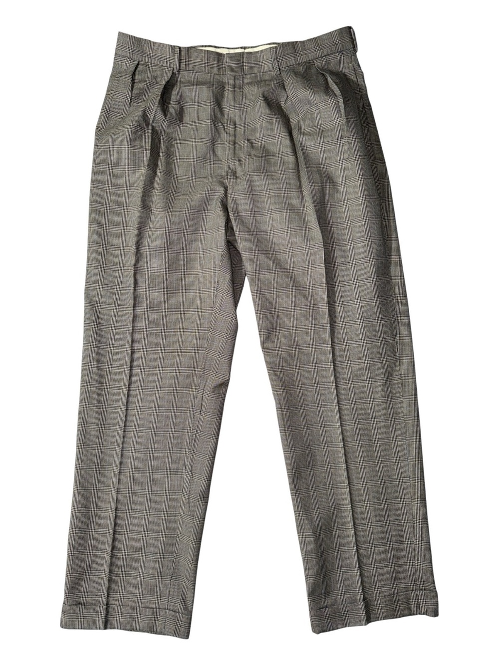 VINTAGE Polo Ralph Lauren mens 38x32 beige glen plaid cotton pleated dress pants